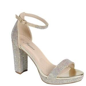 Forever Josina Rhinestones Block Heel Sandals Size 10 Silver